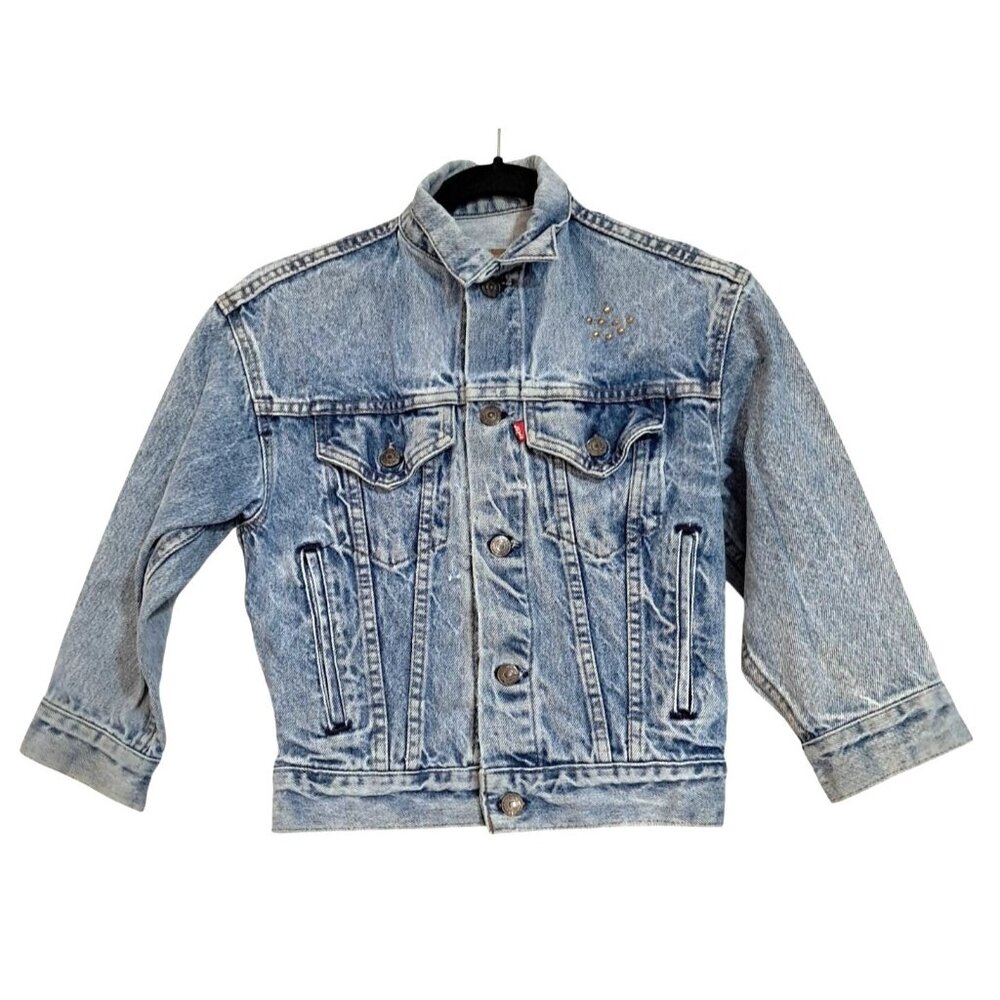 Vintage 90s Levis Stonewash Denim Trucker Jacket XXS Petite Made in USA Custom S